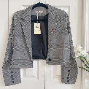 Dogtooth pattern cropped jacket